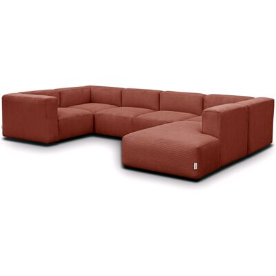 Canapé modulable panoramique 9 places ouvert à droite + pouf en velours côtelé rouille - Modulo - Publicité Canapé modulable panoramique 9 places ouvert à droite + pouf en velours côtelé rouille - Modulo - Publicité