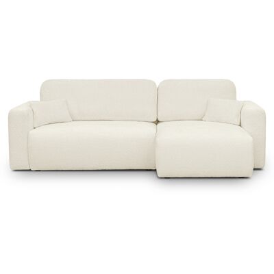 Canapé d'angle réversible convertible 4 places avec coffre de rangement en tissu bouclé beige - Davis - Publicité Canapé d'angle réversible convertible 4 places avec coffre de rangement en tissu bouclé beige - Davis - Publicité