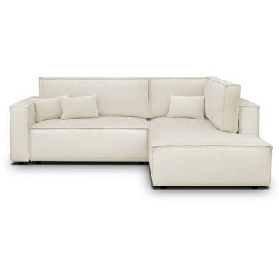 Canapé d'angle ouvert à droite convertible 3 places en tissu chenille beige - Emma - Publicité Canapé d'angle ouvert à droite convertible 3 places en tissu chenille beige - Emma - Publicité