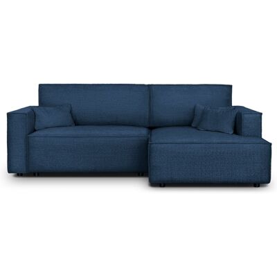 Canapé d'angle à droite convertible 3 places en tissu bouclé bleu foncé - Asti - Publicité Canapé d'angle à droite convertible 3 places en tissu bouclé bleu foncé - Asti - Publicité