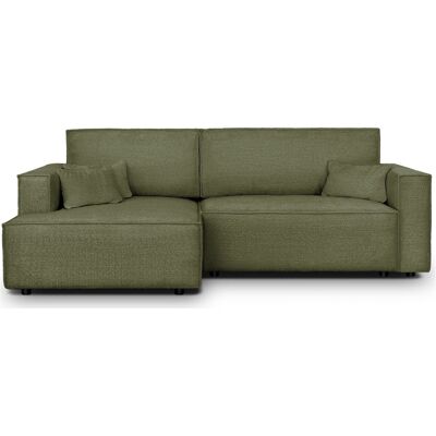 Canapé d'angle à gauche convertible 3 places en tissu bouclé vert olive - Asti - Publicité Canapé d'angle à gauche convertible 3 places en tissu bouclé vert olive - Asti - Publicité