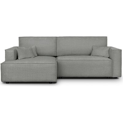 Canapé d'angle à gauche convertible 3 places en tissu bouclé gris clair - Asti - Publicité Canapé d'angle à gauche convertible 3 places en tissu bouclé gris clair - Asti - Publicité