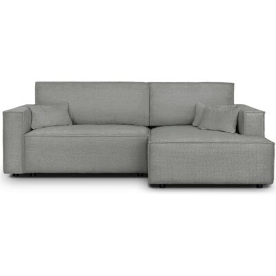 Canapé d'angle à droite convertible 3 places en tissu bouclé gris clair - Asti - Publicité Canapé d'angle à droite convertible 3 places en tissu bouclé gris clair - Asti - Publicité