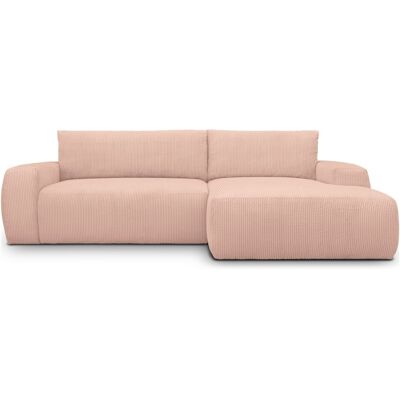Canapé d'angle droit convertible 3 places en velours côtelé rose pâle - Sonny - Publicité Canapé d'angle droit convertible 3 places en velours côtelé rose pâle - Sonny - Publicité