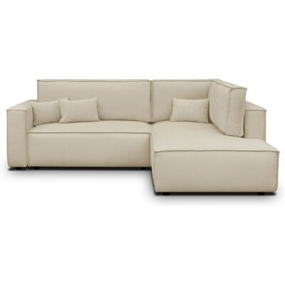 Canapé d'angle ouvert à droite convertible 3 places en tissu chenille beige foncé - Emma - Publicité Canapé d'angle ouvert à droite convertible 3 places en tissu chenille beige foncé - Emma - Publicité