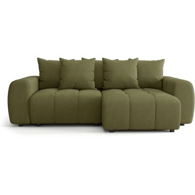 Canapé d'angle convertible réversible 4 places avec coffre de rangement en tissu chenille vert olive - Rivoli - Publicité Canapé d'angle convertible réversible 4 places avec coffre de rangement en tissu chenille vert olive - Rivoli - Publicité