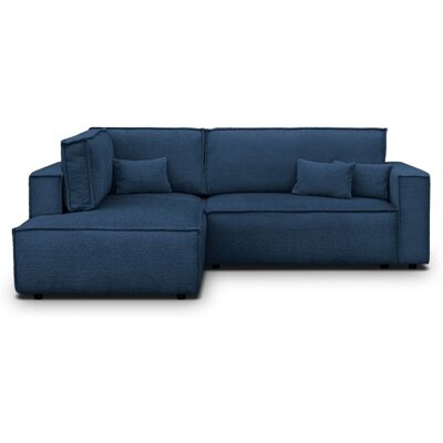 Canapé d'angle ouvert à gauche convertible 3 places en tissu bouclé bleu foncé - Emma - Publicité Canapé d'angle ouvert à gauche convertible 3 places en tissu bouclé bleu foncé - Emma - Publicité