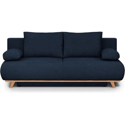 Canapé convertible 3 places avec coffre de rangement en tissu chenille bleu foncé - Laria - Publicité Canapé convertible 3 places avec coffre de rangement en tissu chenille bleu foncé - Laria - Publicité