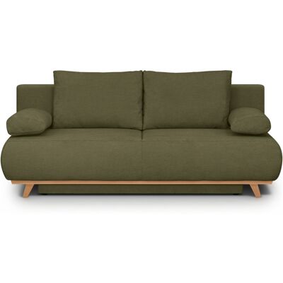 Canapé convertible 3 places avec coffre de rangement en tissu chenille vert kaki - Laria - Publicité Canapé convertible 3 places avec coffre de rangement en tissu chenille vert kaki - Laria - Publicité