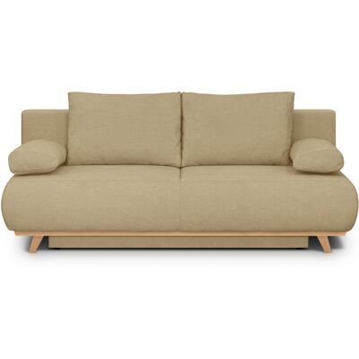 Canapé convertible 3 places avec coffre de rangement en tissu chenille miel - Laria - Publicité Canapé convertible 3 places avec coffre de rangement en tissu chenille miel - Laria - Publicité