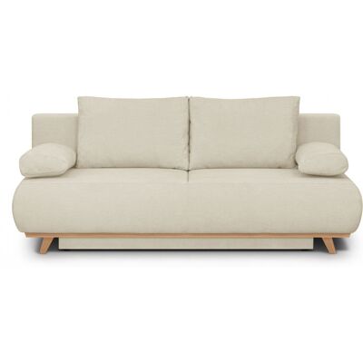 Canapé convertible 3 places avec coffre de rangement en tissu chenille beige foncé - Laria - Publicité Canapé convertible 3 places avec coffre de rangement en tissu chenille beige foncé - Laria - Publicité