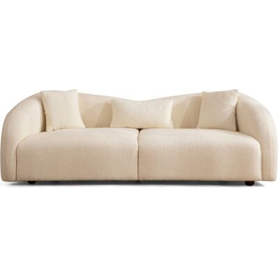 Canapé arrondi 3 places en tissu bouclé beige - Bruno - Publicité Canapé arrondi 3 places en tissu bouclé beige - Bruno - Publicité