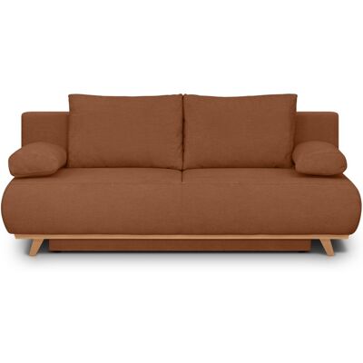 Canapé convertible 3 places avec coffre de rangement en tissu chenille terracotta - Laria - Publicité Canapé convertible 3 places avec coffre de rangement en tissu chenille terracotta - Laria - Publicité