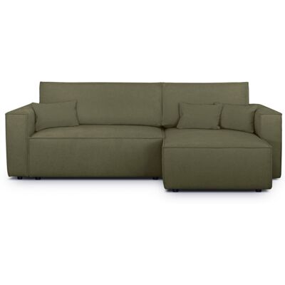 Canapé d'angle convertible réversible 4 places avec coffre de rangement en tissu chenille vert kaki - Livia - Publicité Canapé d'angle convertible réversible 4 places avec coffre de rangement en tissu chenille vert kaki - Livia - Publicité