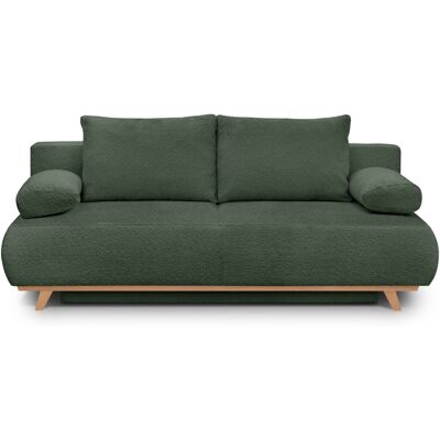 Canapé convertible 3 places avec coffre de rangement en tissu bouclé vert foncé - Laria - Publicité Canapé convertible 3 places avec coffre de rangement en tissu bouclé vert foncé - Laria - Publicité
