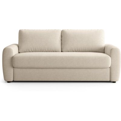 Canapé droit convertible 3 places en tissu chenille beige - ouverture express - Salvia - Publicité Canapé droit convertible 3 places en tissu chenille beige - ouverture express - Salvia - Publicité