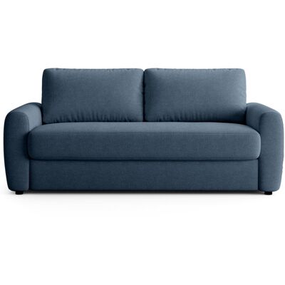 Canapé droit convertible 3 places en tissu chenille bleu foncé - ouverture express - Salvia - Publicité Canapé droit convertible 3 places en tissu chenille bleu foncé - ouverture express - Salvia - Publicité