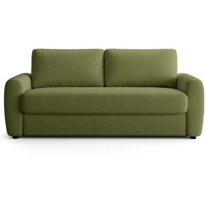 Canapé droit convertible 3 places en tissu chenille vert olive - ouverture express - Salvia - Publicité Canapé droit convertible 3 places en tissu chenille vert olive - ouverture express - Salvia - Publicité