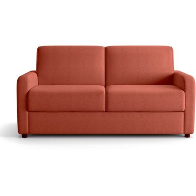 Canapé droit convertible 3 places en tissu chenille terracotta - ouverture express - Lumio - Publicité Canapé droit convertible 3 places en tissu chenille terracotta - ouverture express - Lumio - Publicité