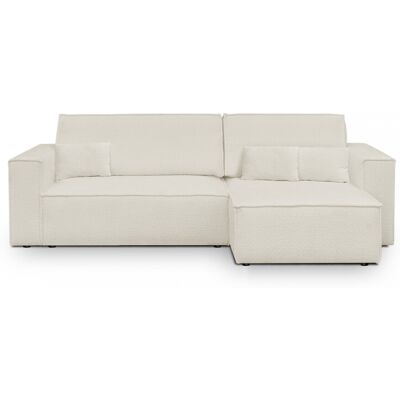 Canapé d'angle convertible réversible 4 places avec coffre de rangement en tissu bouclé beige- Livia - Publicité Canapé d'angle convertible réversible 4 places avec coffre de rangement en tissu bouclé beige- Livia - Publicité