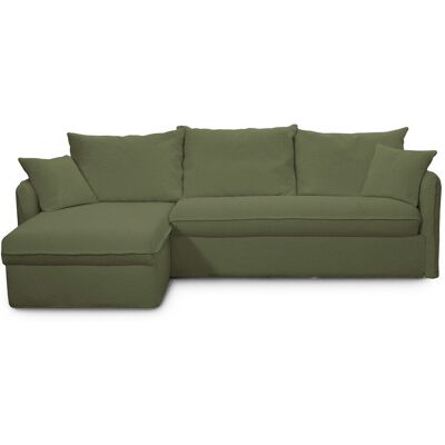 Canapé d'angle convertible 5 places déhoussable en tissu bouclette vert kaki - Ouverture express - Couchage quotidien - Gina - Publicité Canapé d'angle convertible 5 places déhoussable en tissu bouclette vert kaki - Ouverture express - Couchage quotidien - Gina - Publicité