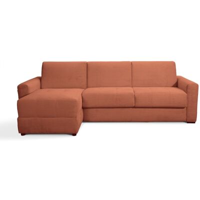 Canapé d'angle convertible réversible 5 places en velours côtelé rouille - Ouverture express - Couchage quotidien - Andrea - Publicité Canapé d'angle convertible réversible 5 places en velours côtelé rouille - Ouverture express - Couchage quotidien - Andrea - Publicité