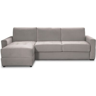 Canapé d'angle convertible réversible 5 places en velours taupe - Ouverture express - Couchage quotidien - Andrea - Publicité Canapé d'angle convertible réversible 5 places en velours taupe - Ouverture express - Couchage quotidien - Andrea - Publicité