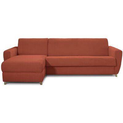 Canapé d'angle convertible réversible 5 places en velours côtelé rouille - Ouverture express - Couchage quotidien - Leandro - Publicité Canapé d'angle convertible réversible 5 places en velours côtelé rouille - Ouverture express - Couchage quotidien - Leandro - Publicité