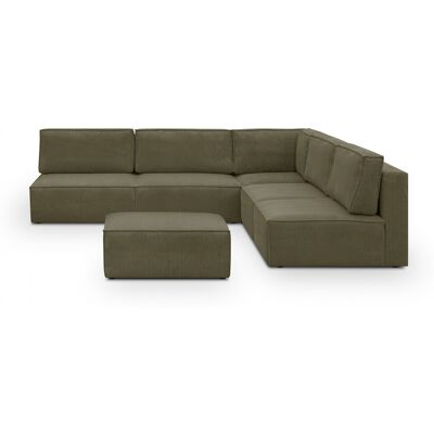 Canapé d'angle à droite modulable 8 places avec pouf en velours côtelé vert kaki - Harper Mod - Publicité Canapé d'angle à droite modulable 8 places avec pouf en velours côtelé vert kaki - Harper Mod - Publicité