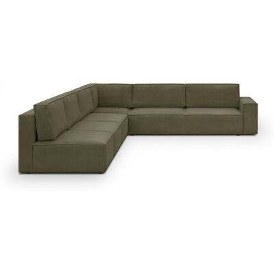 Canapé d'angle à gauche convertible modulable 10 places avec coffre de rangement en velours côtelé vert kaki - Harper Mod - Publicité Canapé d'angle à gauche convertible modulable 10 places avec coffre de rangement en velours côtelé vert kaki - Harper Mod - Publicité