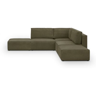 Canapé d'angle à droite modulable 4 places avec 2 poufs en velours côtelé vert kaki - Harper Mod - Publicité Canapé d'angle à droite modulable 4 places avec 2 poufs en velours côtelé vert kaki - Harper Mod - Publicité