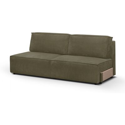 Module canapé convertible 2 places avec coffre de rangement en velours côtelé vert kaki - Harper Mod - Publicité Module canapé convertible 2 places avec coffre de rangement en velours côtelé vert kaki - Harper Mod - Publicité
