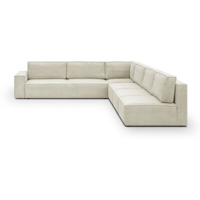 Canapé d'angle à droite convertible modulable 10 places avec coffre de rangement en velours côtelé beige - Harper Mod - Publicité Canapé d'angle à droite convertible modulable 10 places avec coffre de rangement en velours côtelé beige - Harper Mod - Publicité