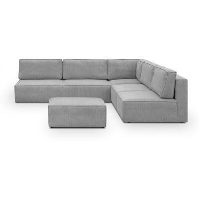 Canapé d'angle à droite modulable 8 places avec pouf en velours côtelé gris clair - Harper Mod - Publicité Canapé d'angle à droite modulable 8 places avec pouf en velours côtelé gris clair - Harper Mod - Publicité