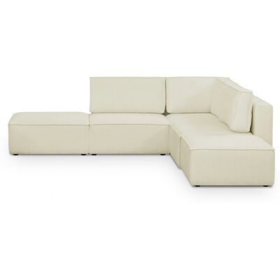 Canapé d'angle à droite modulable 4 places avec 2 poufs en tissu bouclé beige - Harper Mod - Publicité Canapé d'angle à droite modulable 4 places avec 2 poufs en tissu bouclé beige - Harper Mod - Publicité