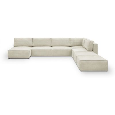 Canapé d'angle à droite panoramique convertible modulable 8 places avec 2 poufs en velours côtelé beige - Harper Mod - Publicité Canapé d'angle à droite panoramique convertible modulable 8 places avec 2 poufs en velours côtelé beige - Harper Mod - Publicité