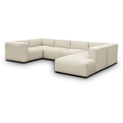 Canapé modulable panoramique 9 places ouvert à droite + pouf en velours côtelé beige - Modulo - Publicité Canapé modulable panoramique 9 places ouvert à droite + pouf en velours côtelé beige - Modulo - Publicité
