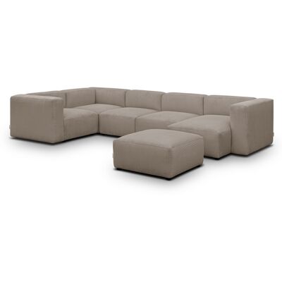 Canapé modulable panoramique 6 places avec méridienne à droite + pouf en velours côtelé taupe - Modulo - Publicité Canapé modulable panoramique 6 places avec méridienne à droite + pouf en velours côtelé taupe - Modulo - Publicité