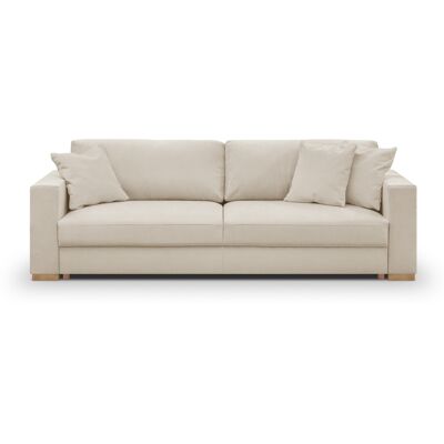Canapé convertible 3 places en tissu chenille beige - Robin - Publicité Canapé convertible 3 places en tissu chenille beige - Robin - Publicité