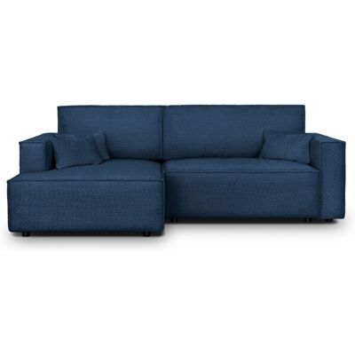 Canapé d'angle à gauche convertible 3 places en tissu bouclé bleu foncé - Asti - Publicité Canapé d'angle à gauche convertible 3 places en tissu bouclé bleu foncé - Asti - Publicité
