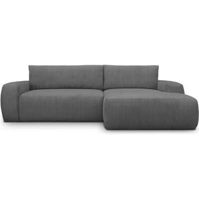 Canapé d'angle droit convertible 3 places en velours côtelé gris anthracite - Sonny - Publicité Canapé d'angle droit convertible 3 places en velours côtelé gris anthracite - Sonny - Publicité