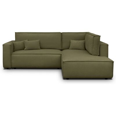 Canapé d'angle ouvert à droite convertible 3 places en tissu chenille vert kaki - Emma - Publicité Canapé d'angle ouvert à droite convertible 3 places en tissu chenille vert kaki - Emma - Publicité
