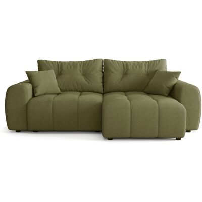 Canapé d'angle réversible convertible 4 places en tissu chenille vert olive - Alba - Publicité Canapé d'angle réversible convertible 4 places en tissu chenille vert olive - Alba - Publicité