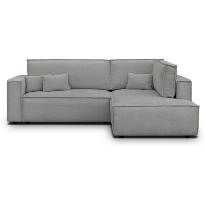 Canapé d'angle ouvert à droite convertible 3 places en tissu bouclé gris clair - Emma - Publicité Canapé d'angle ouvert à droite convertible 3 places en tissu bouclé gris clair - Emma - Publicité