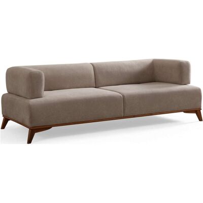 Canapé droit 3 places en tissu taupe, piètement marron - Tano - Publicité Canapé droit 3 places en tissu taupe, piètement marron - Tano - Publicité