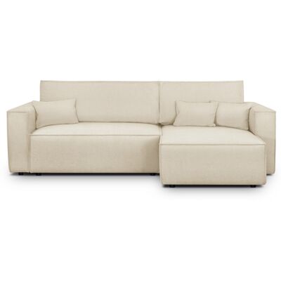 Canapé d'angle convertible réversible 4 places avec coffre de rangement en tissu chenille beige foncé - Livia - Publicité Canapé d'angle convertible réversible 4 places avec coffre de rangement en tissu chenille beige foncé - Livia - Publicité