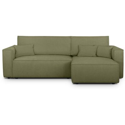 Canapé d'angle convertible réversible 4 places avec coffre de rangement en tissu chenille vert olive - Livia - Publicité Canapé d'angle convertible réversible 4 places avec coffre de rangement en tissu chenille vert olive - Livia - Publicité