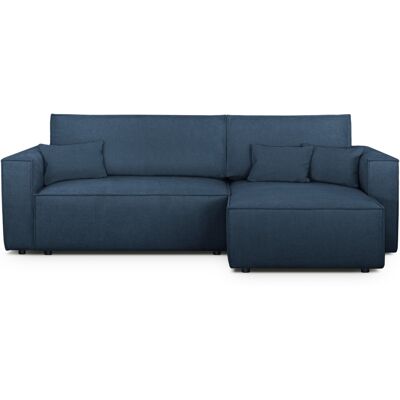 Canapé d'angle convertible réversible 4 places avec coffre de rangement en tissu chenille bleu foncé - Livia - Publicité Canapé d'angle convertible réversible 4 places avec coffre de rangement en tissu chenille bleu foncé - Livia - Publicité