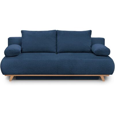 Canapé convertible 3 places avec coffre de rangement en tissu bouclé bleu foncé - Laria - Publicité Canapé convertible 3 places avec coffre de rangement en tissu bouclé bleu foncé - Laria - Publicité
