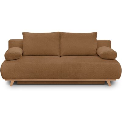 Canapé convertible 3 places avec coffre de rangement en tissu bouclé rouille - Laria - Publicité Canapé convertible 3 places avec coffre de rangement en tissu bouclé rouille - Laria - Publicité